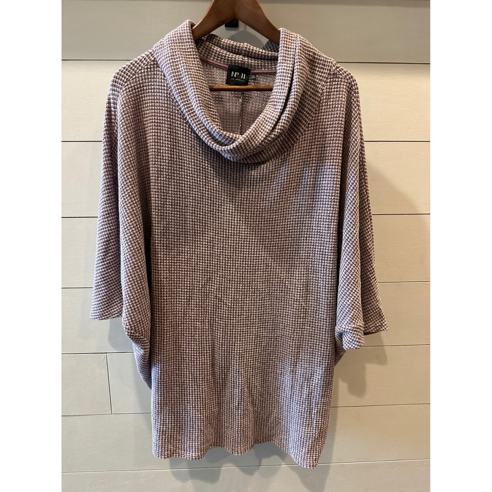 No. 11 Los Angeles Cowl Neck Waffle Knit Poncho Top Mauve XL ET11072
